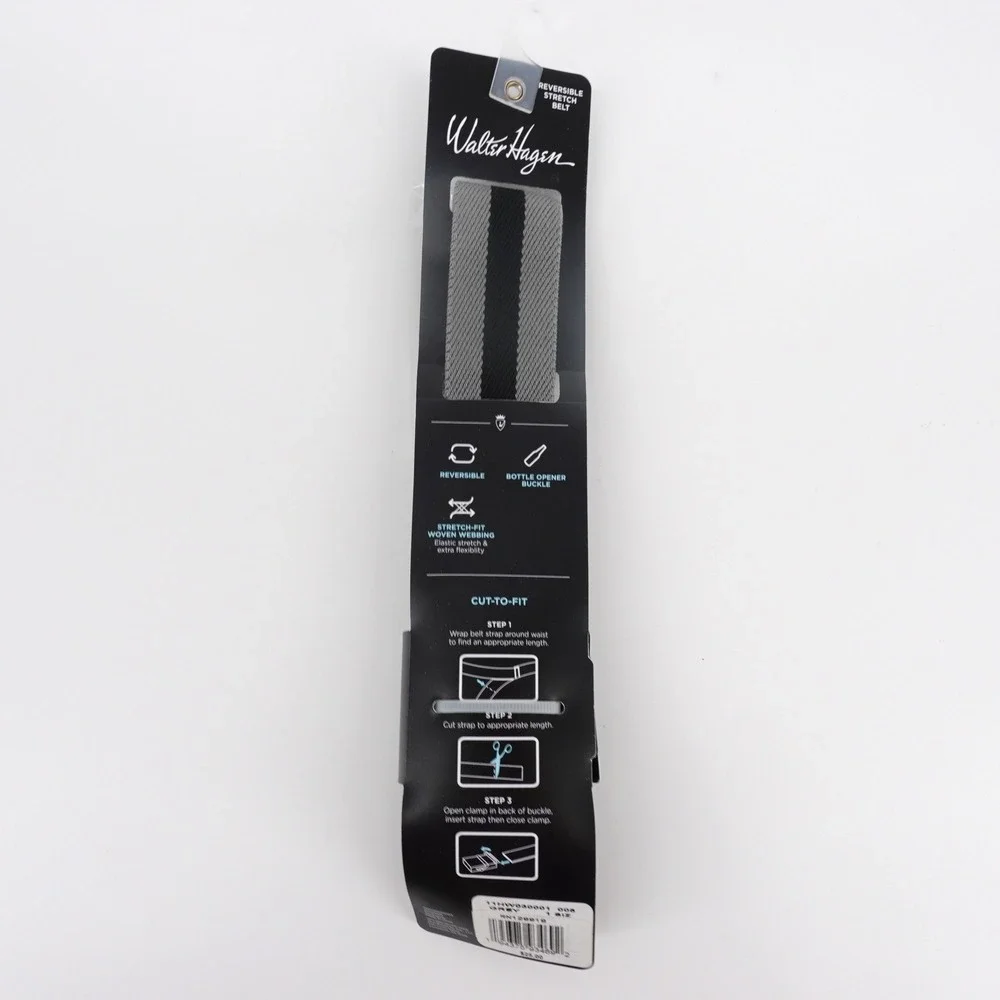 Walter Hagen Mens Reversible Stretch Golf Belt Grey Black Striped Cut To Fit NEW